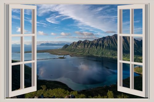 JVERF - JZZA25734 Norway Mountains Lofoten Coast Scenery Fjord| Self-Adhesive Open Window Wall Sticker