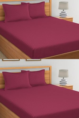 N G PRODUCTS Combo Bedsheets for Double Bed Cotton 300 TC Premium Satin Stripes Soft 2 Double Bedsheets with 4 Pillow Covers, 90 x 90 Inches, Color- Wine