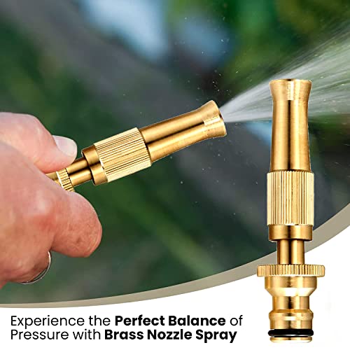 Oriley Pure Brass Water Spray Gun Nozzle Heavy Duty Suitable for 1/2" Hose Pipe Jet Adjustable Pressure Washer for Car Gardening Pets Window & Plants Washing (Brass, 1 Nozzle & Removable Connector)