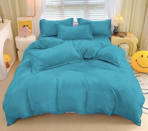 Furnistitchs Ultra Soft Solid Plain Velvet Bedsheet for Double Bed with 2 Pillow Covers 90x100 inches - Flannel Bed Sheet Warm Winter Season Luxury Bedspread (Teal, Double 90x100)