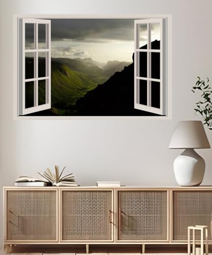 JVERF - JZZA25821 Norway Mountains Norway Rogaland Clouds| Self-Adhesive Open Window Wall Sticker