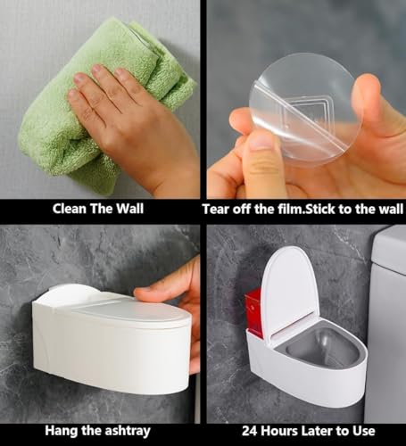 Glowick Punch Free Toilet-Shape Ashtray Plastic & Stainless Steel Cigarette Bin Adhesive Ashtray Portable Ashtray with Lid Cigarette Ashtray For Bathroom, Office, Hotel (1Pcs)
