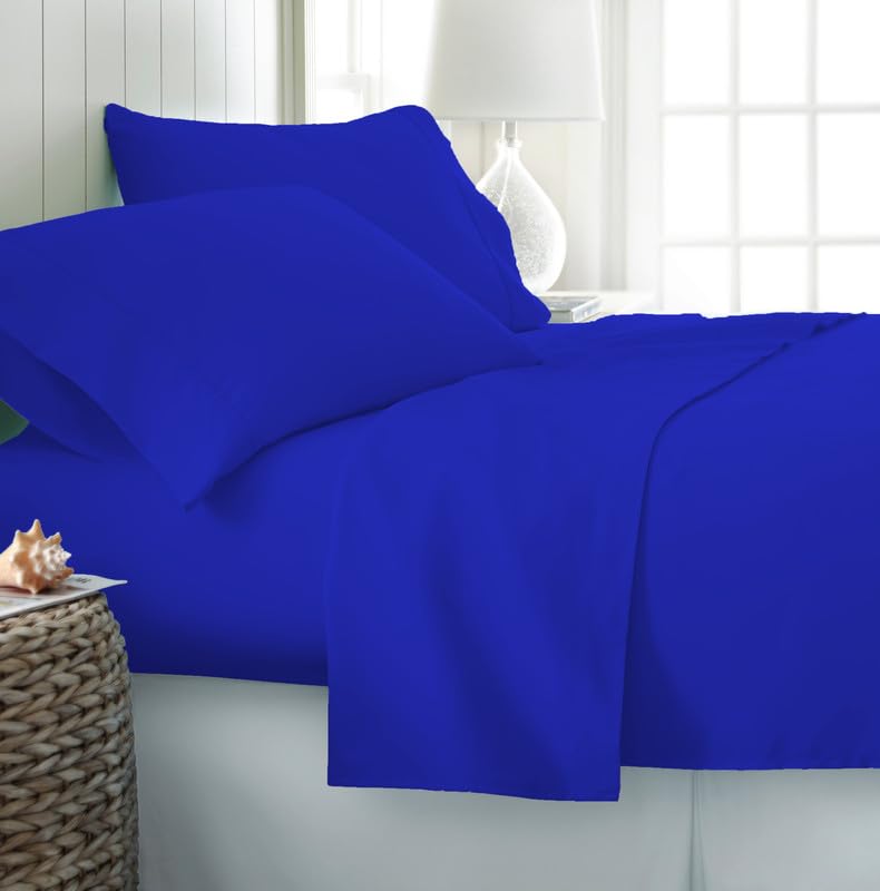 Knight Kavalier King Size Fitted Sheet, 100% Egyptian Cotton 400 Thread Count Satin, Fits Upto 12" Deep Pocket (72"x 78") Fitted Sheet Only, Elastic Sheet, No-Pop Off Elastic (Royal Blue Solid)