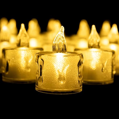 COSKIRA 24PCS Flameless Tea Light Candles, Realistic Flickering Bulb Christmas Tealights, Battery Operated, Fake Candle, LED Votive Candles with Warm White Light for Wedding -1