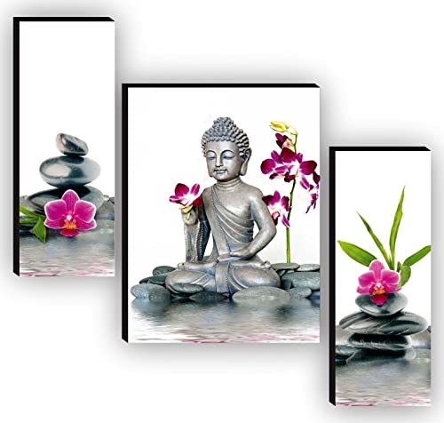 SAF paintings Religious Radhe Krishna UV Textured Painting Set of 3 (18 Inch X 12 Inch, Multicolour, SANFJM31085) & Set of 3 Buddha Paintings for living room Painting 12 Inch X 18 Inch SAF-JM7712