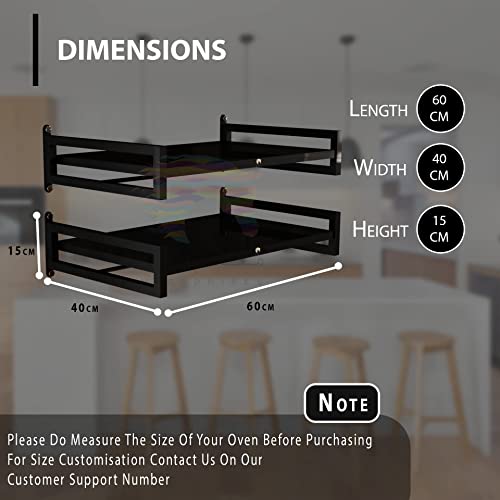 MILAD Metal Wall Mounted Microwave Oven Stand with Hook Utensil Organizer (60 L x 40 W x 15 H CM's, Black Color, OS-10, Set of 2, Hanging Shelves)