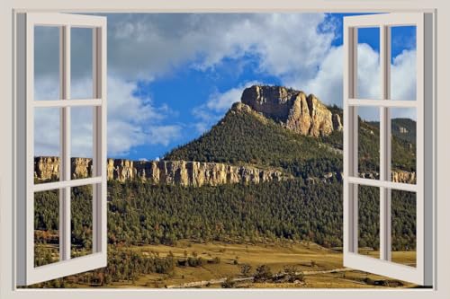 JVERF - JZZA24330 Mountains Crag Clouds| Self-Adhesive Open Window Wall Sticker