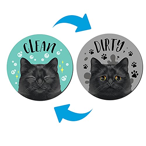 WIRESTER 3.5 inch Clean Dirty Sign Double-Sided Magnet Flip Decoration for Kitchen Dishwasher Washing Machine, Black Bombay Cat