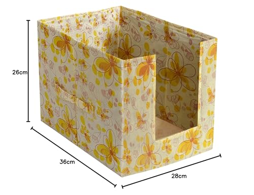 Kuber Industries Women's Rectangular Saree Organizer for Wardrobe/Closet Storage Box and Clothing Organiser Clothes with Flower Design- Pack of 3 (Yellow)