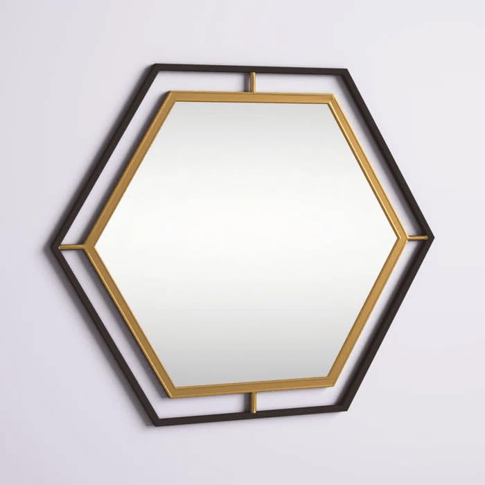 ARTESSA Modern Designer Hexagonal Mirror for Living Room with Metal Frame (60 x 75)