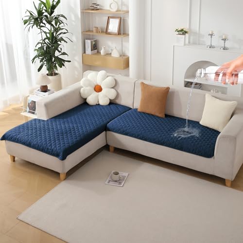 HOKIPO Quilted Waterproof Sofa Cover Mats for L Shape and 1/2/3 Seater Sofa. Make Your Own Sofa Cover Set, Mat Length 81(D) x 110(L) cm, Navy Blue (AR-4965-W4)