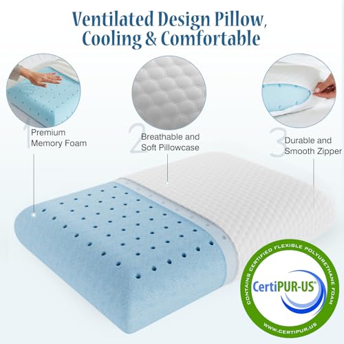 OLIXIS Memory Foam Pillow, Standard Size Pillows for Sleeping, Bed Pillow Soft and Comfortable, Cooling Hotel Pillow for Side Sleeper, Removable, Machine Washable Cover, 1 Pack, 24" x 16"