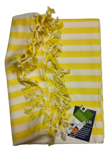 SHISHIR Craft Store Strip Pattern 100% Cotton Thin Blanket for Light Weight Top Sheet Odhne wali chadar | AC and Rainy Season | Travelling |Quick Absorption & Faster Drying (Yellow White)