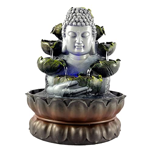 CALANDIS Buddha Tabletop Fountain Water Waterfall Yard Home Decoration Brown Base