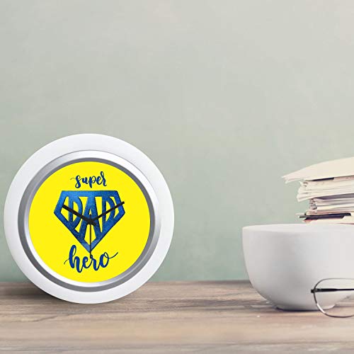 TheYaYaCafe Yaya Cafe Super Dad Hero Desk Clock for Dad - 6x6 inches, Round (White Frame, Unbreakable Flexiglass Cover, Analog)