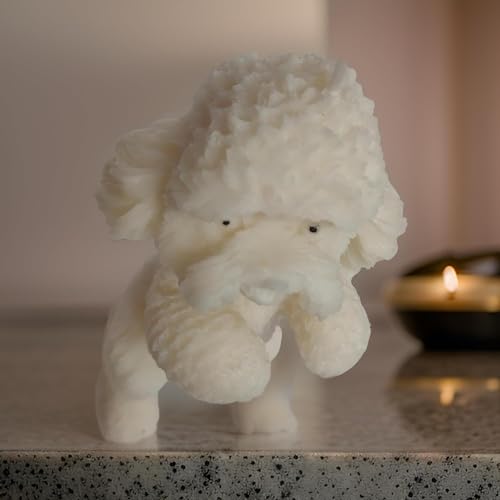 SS ENTERPRISE Organic Soya Wax Poodle Sculpture Candle for Decoration, Party, Diwali, 1 Pack, White