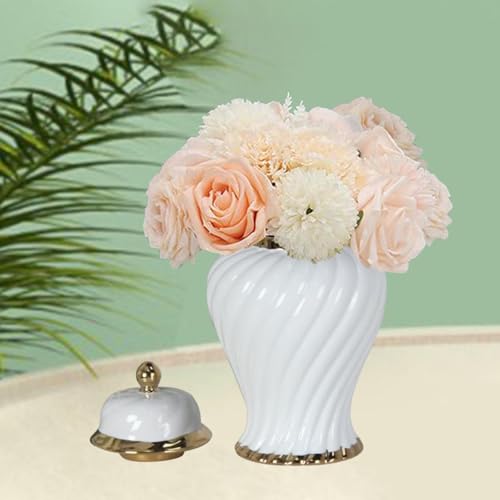 CALANDIS™ Ceramic Flower Vase Ceramic Ginger Jar with Lid for Bookshelf Party Entrance White | Vases | Home Dacor