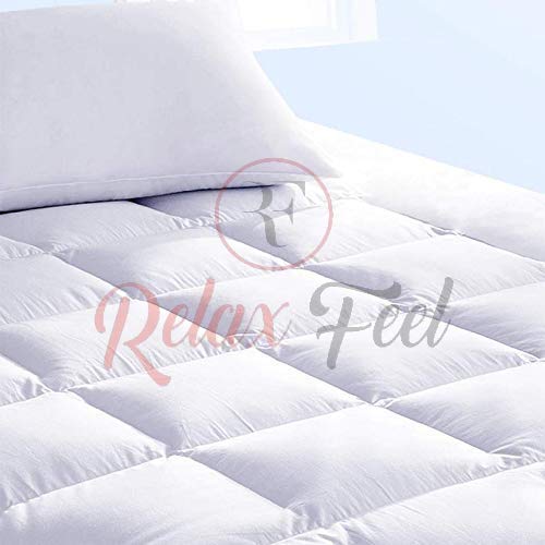 Relaxfeel Luxury 600 GSM Ultra - Soft Light Wight Hypoallergenic Cotten 3" Tick Mattress Padding / Topper. Comfortable for Better Sleep -White Colour of Queen Size 60x75 Inch