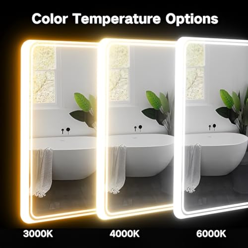 COMTO Glass Wall Mounted Rectangular Led Backlit Bathroom Mirror with Warm and White Light Adjustable and Defogger for Home Office Bedroom Wall Decor - (30X42 Inch)