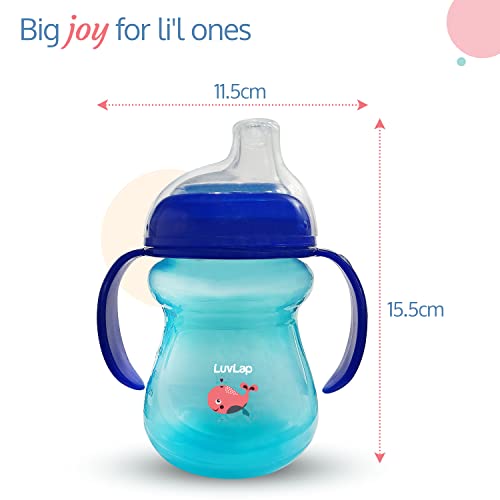 LuvLap Moby Little Spout Sipper for Infant/Toddler, 240ml, Anti-Spill Sippy Cup with Soft Silicone Spout BPA Free, 6m+ (Blue)