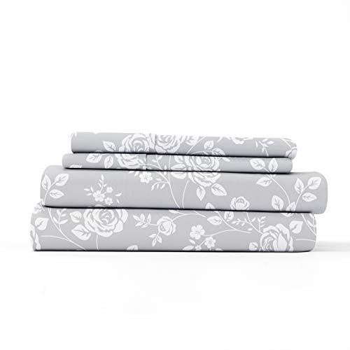 Simply Soft Premium Rose Gray Pattern 4 Piece Bed Sheet Set