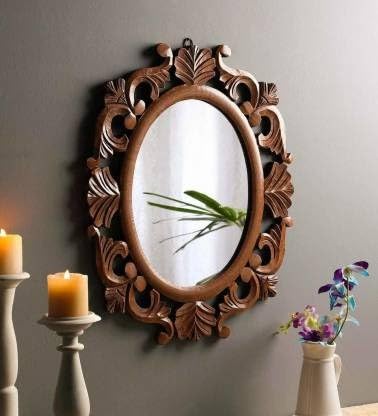 VAS Collection MDF Mirror Frame for Wall Decor,Bedroom,Living Room,Bathroom & Hallway,24"x20",Round (Brown)