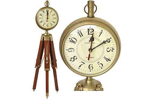 M.Nautical Star Brass Antique Table Clock Antique Handmade Tripod Clock