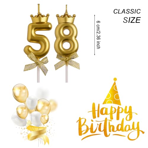 AOOLADA 58th 85th Birthday Candles, Gold 85 58 Year Old Cake Topper Number Birthday Candles, Birthday Party Decorations Gifts for Women Men