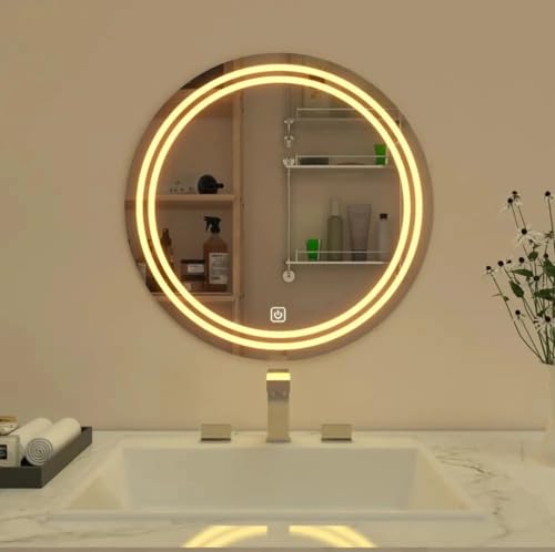 TINITALO Bathroom LED Mirror Home Mirror Wall Mirror with Touch Sensor, 3 Light Effects, Glass, Round LED-80 (36 x 36 Inch)