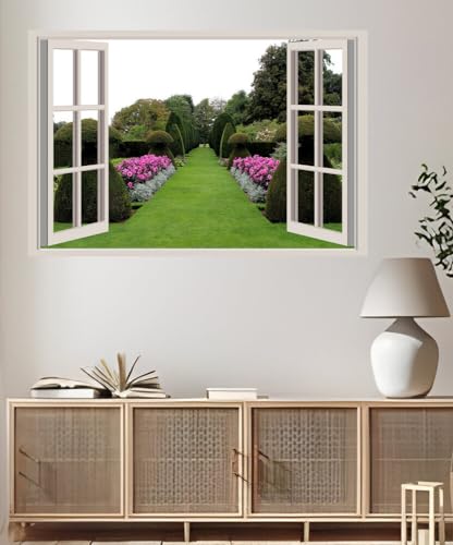 JVERF - JZZA20119 England Parks Hinton Ampner Design Lawn Shrubs| Self-Adhesive Open Window Wall Sticker