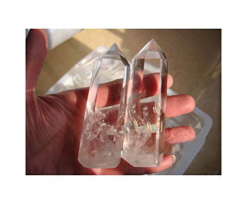 StoneStory Natural Healing Clear Quartz Crystal Point Faceted Prism Wand Reiki Figurine Stone (White Crystal, 8-12cm)