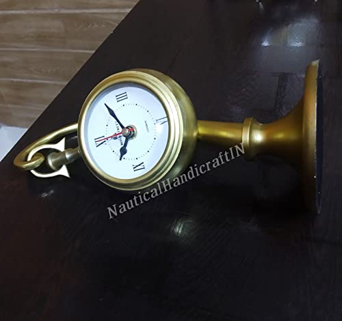 Q Time Handicraft Table Clock Brass Finish Metal Aluminum. Size 10"