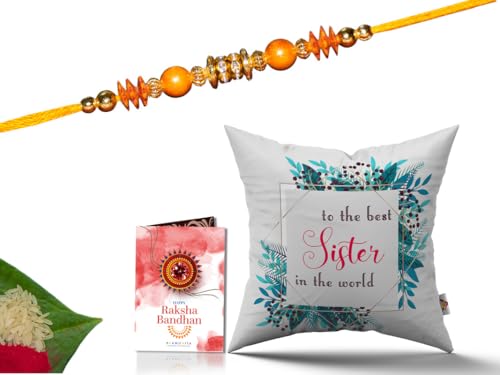 Pillow Rakhi for Brother with Gift - Rakhi with Rakhi Cushion with Filler Greeting Card- Rakhi for Brother, Gifts for Brother, Gifts for Rakhi, Gifts for Rakshabandhan Rakhi Gifts-CH-SIS-25-PF