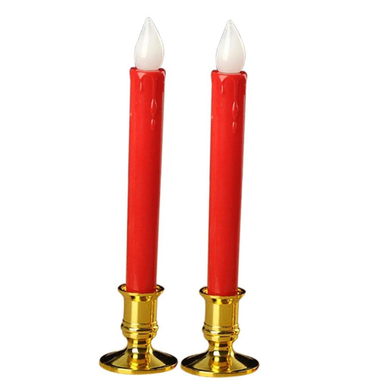 ATORSE® Flameless Flickering Led Pillars Candle Tea Light with Base Battery Powered Red - Golden Base