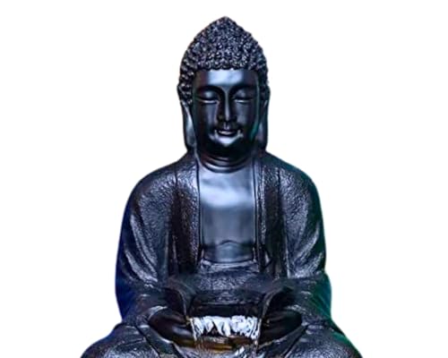 SEPBORN Buddha Water Fountain with Flowing Stream, Resin, Black with LED Lights Water Pump