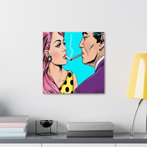 GADGETS WRAP Canvas Gallery Wrap Framed for Home Office Studio Living Room Decoration (10x10inch) - Pop Art Smoking Couple Cnv Wall Art