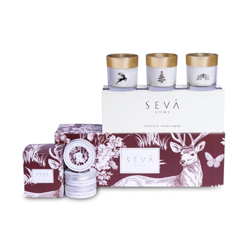 SEVA HOME Reindeer Cheer Hamper - Enchante Collection Festive Trio Candles Set + Travel Candles Set