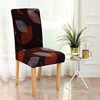 Styleys Elastic Chair Covers Stretch Removable Washable Dining Chair Cover Protector Seat Slipcover (6 Chair Cover, SLMC142 Maroon Leaf), Polyester; Polyester Blend