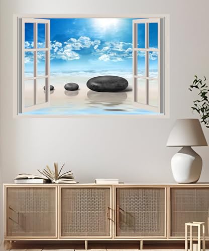 JVERF - JZZA28295 Sky Stones Sea Ocean| Self-Adhesive Open Window Wall Sticker