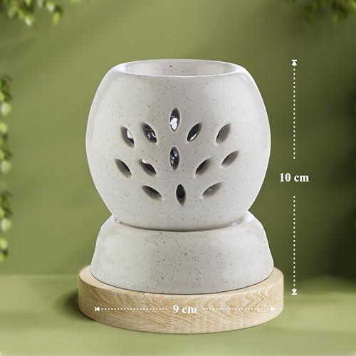 Asian Aura Handcrafted Ceramic Electric Round Shaped Aroma Diffuser| Aroma Oil Burner for Aromatherapy| Home Decor and Fragrance with Aroma Oils(English Lavender & Rosy Romance Fragrance 10ml Each)