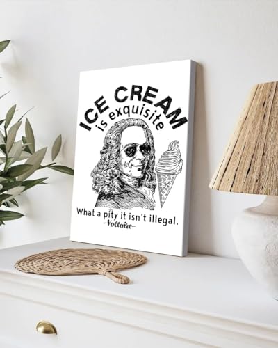 GADGETS WRAP Canvas Gallery Wrap Framed for Home Office Studio Living Room Decoration (9x11inch) - Funny Voltaire Ice Cream