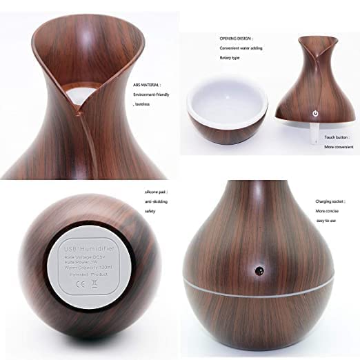 DALPHA Wood Grain Vase Style Aroma Diffuser Ultrasonic Cool Mist Big Pot Wooden Humidifier with LED Lights (Multicolor)