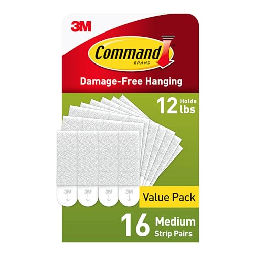 3M Command Plastic Picture Hanging Strips (White, Medium) - Pack of 16