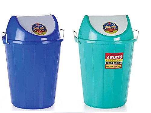 Aristo Swing Lid Garbage Waste Dustbin 32 Ltr (Blue/Green) Pack of 2