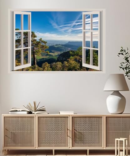 JVERF - JZZA28651 Spain Mountains Sky Berga Catalonia Trees Clouds| Self-Adhesive Open Window Wall Sticker