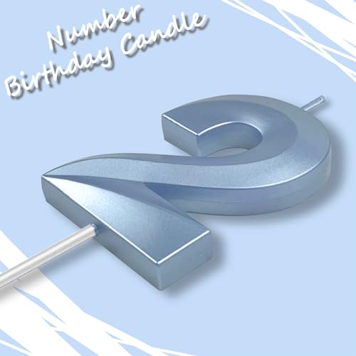 Blue 2 Number Birthday Candle for Cake, 2.76 Inch Diamond Number Cake Candles for Wedding Anniversary Decoration Happy Birthday Party Celebration