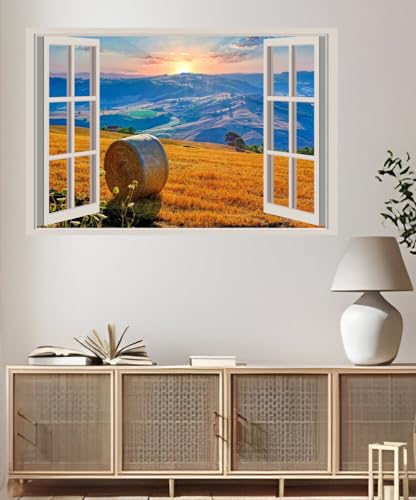 JVERF - JZZA23073 Italy Fields Scenery Sunrises and Sunsets Campania| Self-Adhesive Open Window Wall Sticker