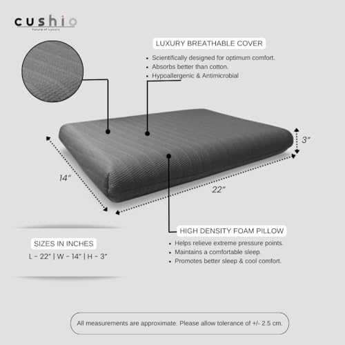 CUSHIO Premium Foam Pillow - 22"x14"x3" (Set of 4) Hypoallergenic Foam for Superior Comfort | Pressure Relief Foam Pillow | Free Removable Cover