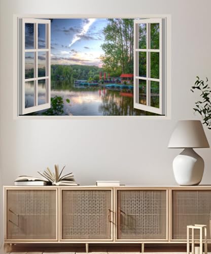 JVERF - JZZA21895 Germany Lake Marinas| Self-Adhesive Open Window Wall Sticker