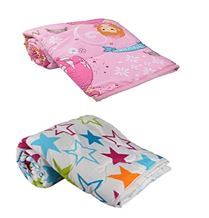 SYNEX Beautiful Star and Cartoon Print Microfiber Super Soft Reversible Single Bed AC Dohar/Blanket Combo Set of 2 PC (Star and Magic Princess Prints)